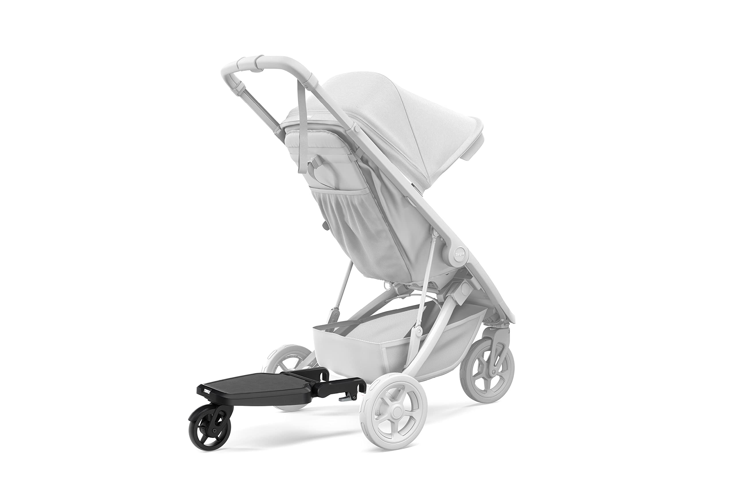 Thule Stroller Rider Board folded for compact storage after use.