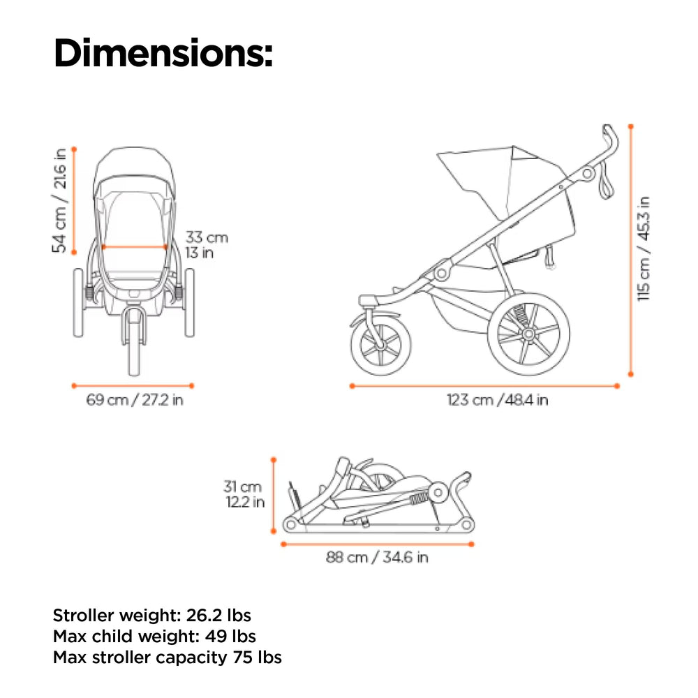 Thule Urban Glide 3 16-inch air-filled wheels ideal for jogging.