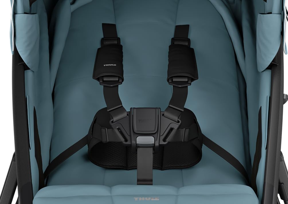 Adjustable recline and built-in legrest keep the child comfortable.