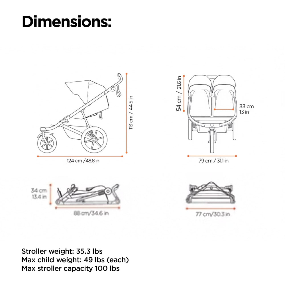 Thule Urban Glide 3 Double 16-inch air-filled wheels for a smooth ride