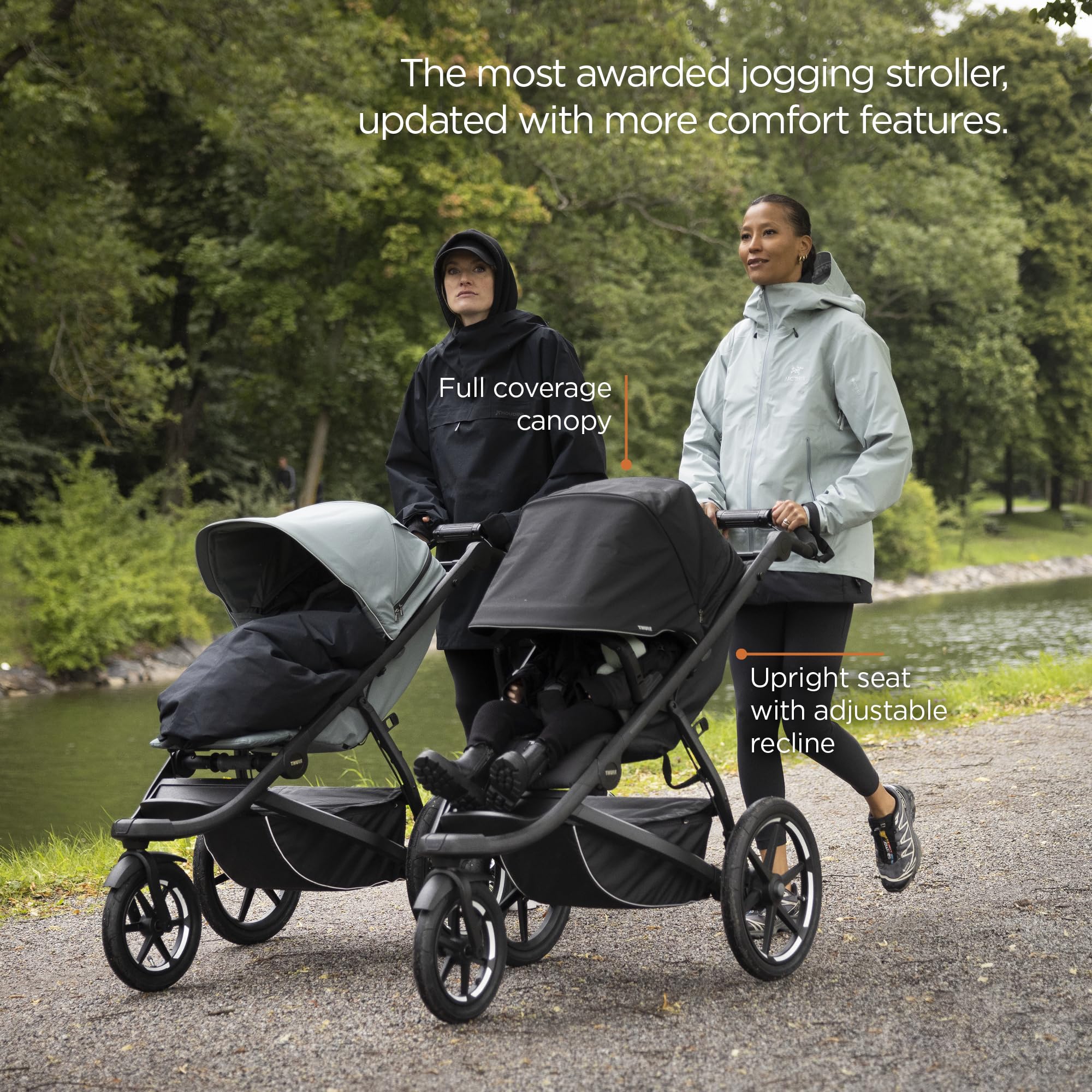 Folded Thule Urban Glide 3 with self-stand for easy storage