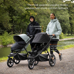 Folded Thule Urban Glide 3 with self-stand for easy storage