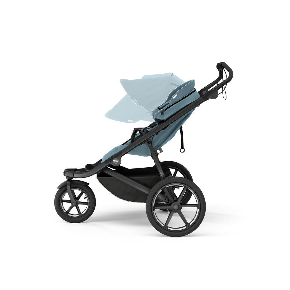 Infant seat adapter compatibility enables newborn-ready setup.