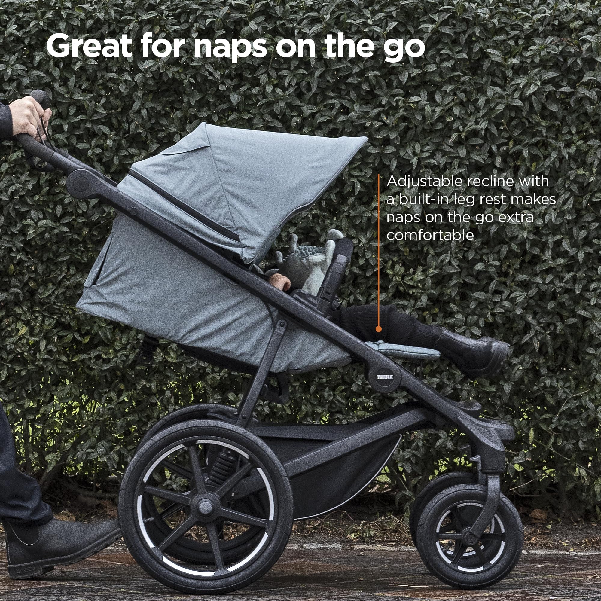 Thule Urban Glide 4-Wheel padded 5-point harness ensures secure seating.