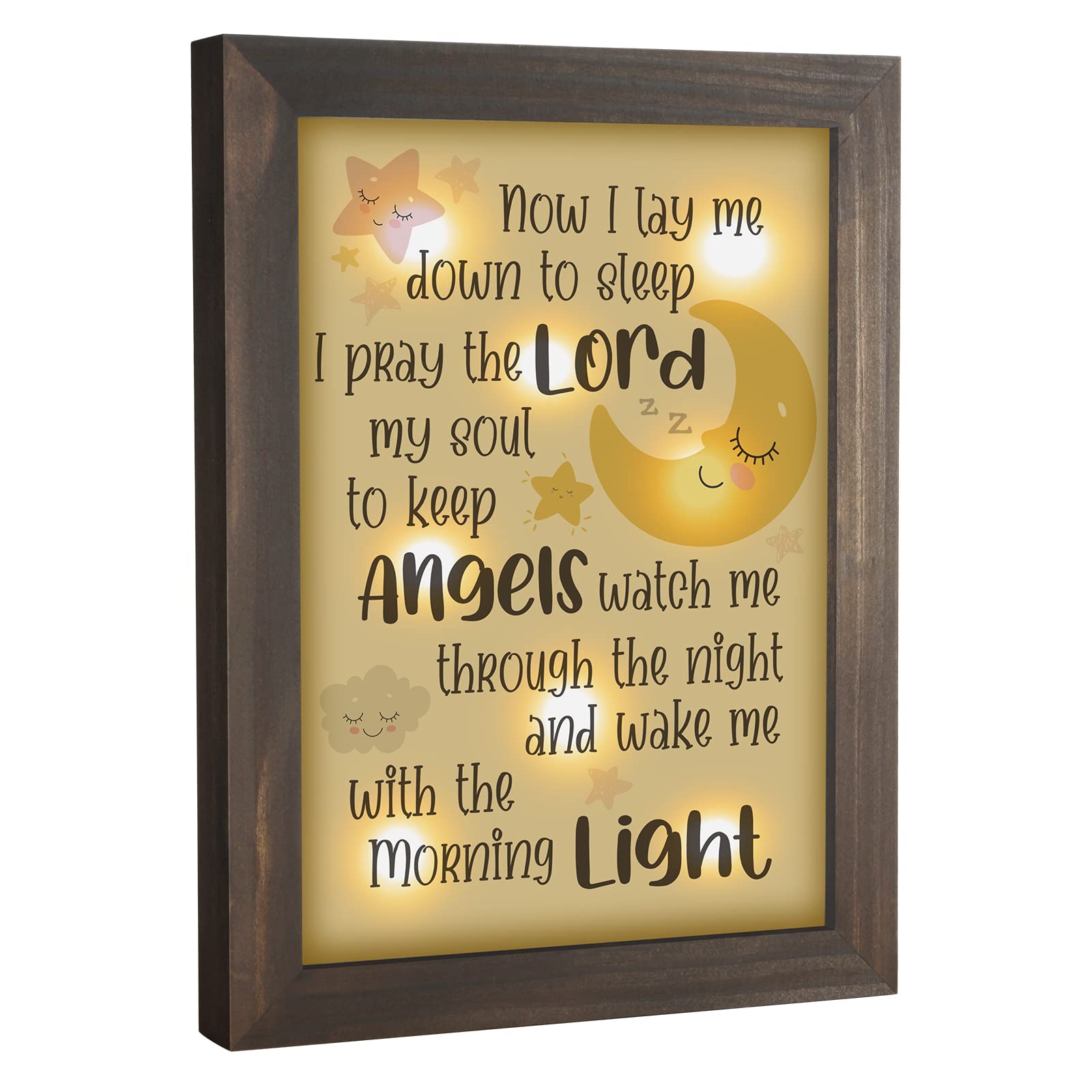 THYGIFTREE Baptism night light frame with moon and stars adds gentle nursery glow.