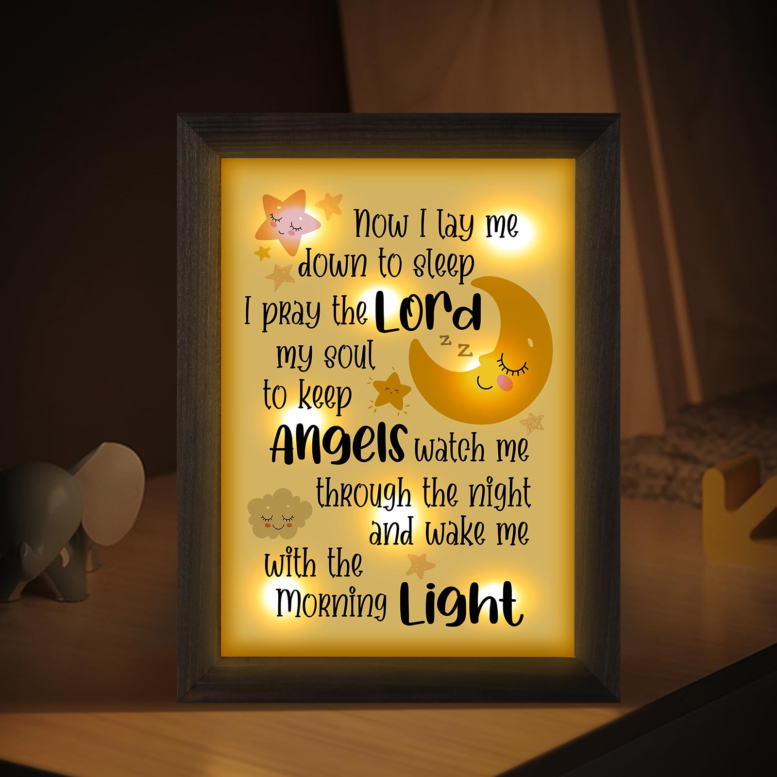 THYGIFTREE nursery light frame offers soft illumination for bedtime routines.