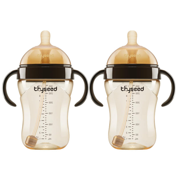 Thyseed PPSU natural breastlike bottle highlights transition ease.