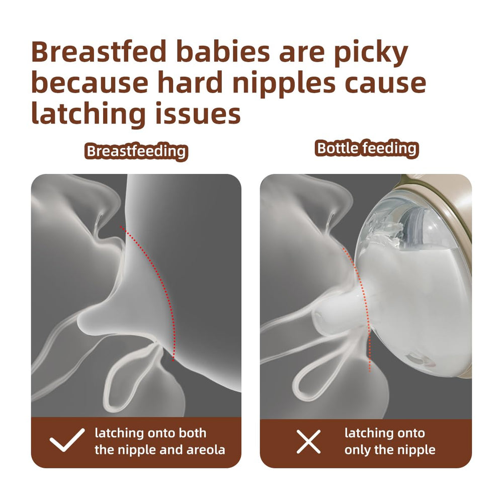 Thyseed soft silicone nipple demonstrates gentle, mom-like latch for smoother transitions.