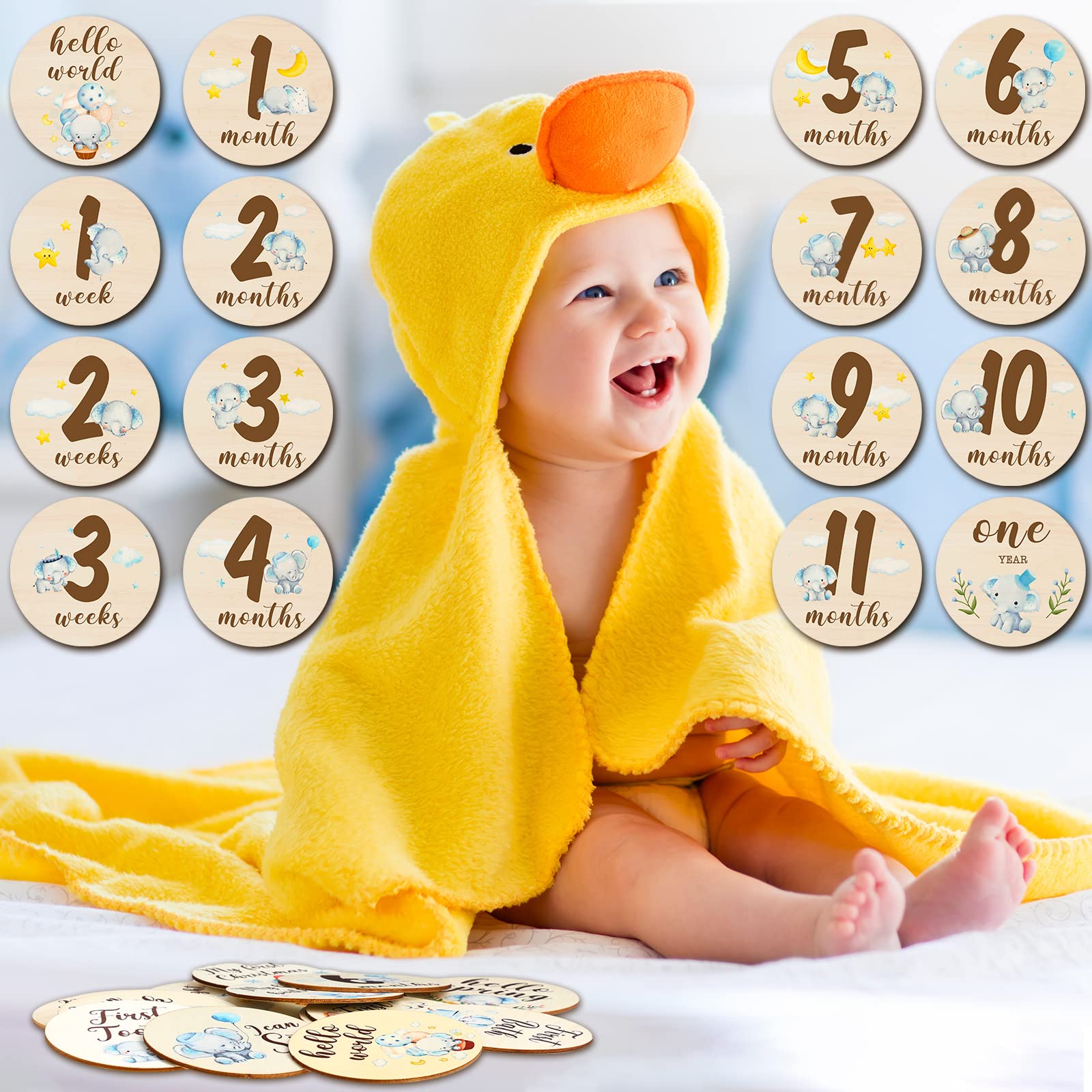 Tiamon baby shower gift idea with charming wooden milestones.