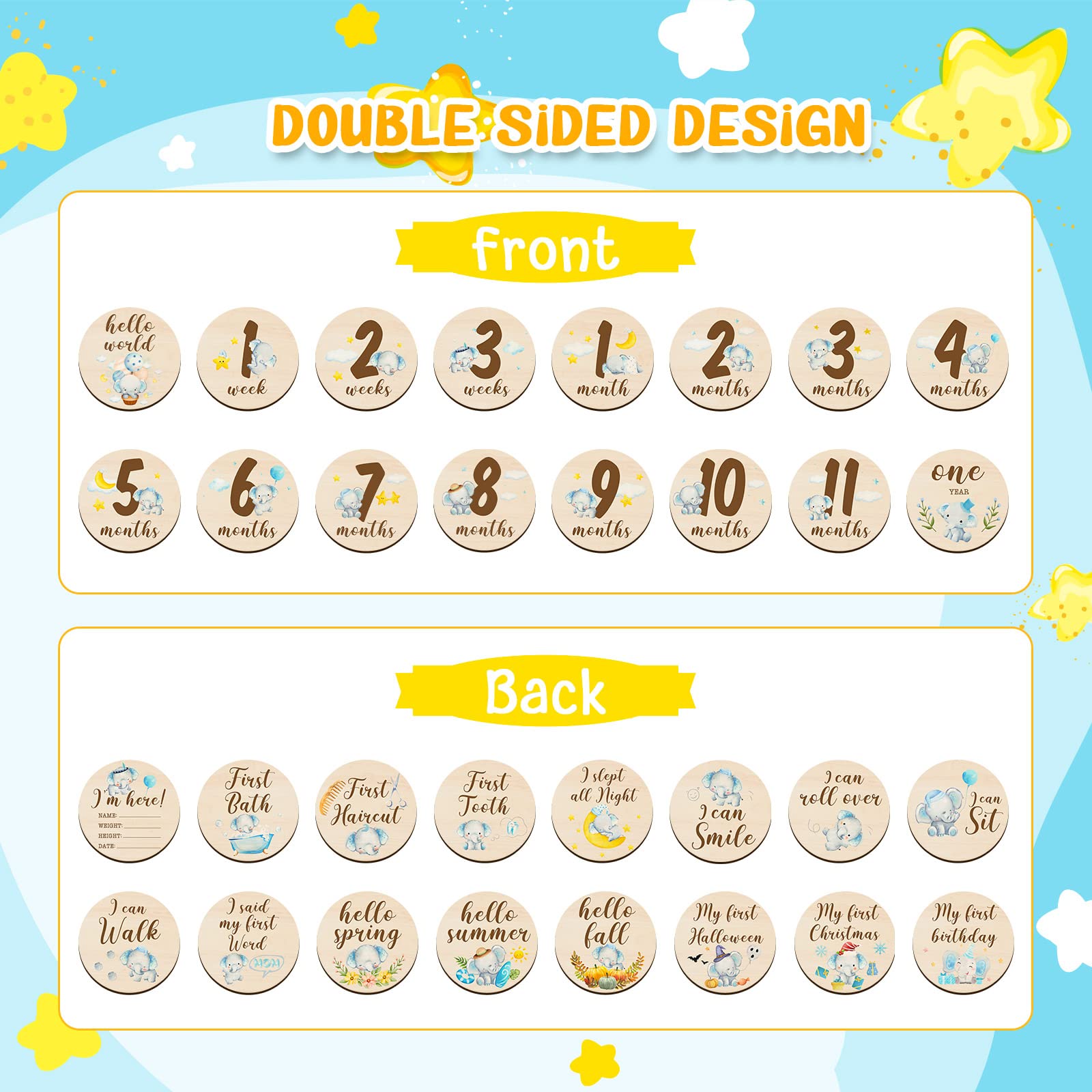 Tiamon wooden baby milestone circles close-up showing smooth, safe finish.