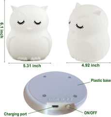 Tianhaixing big owl night light illuminated, showcasing warm white and color modes.
