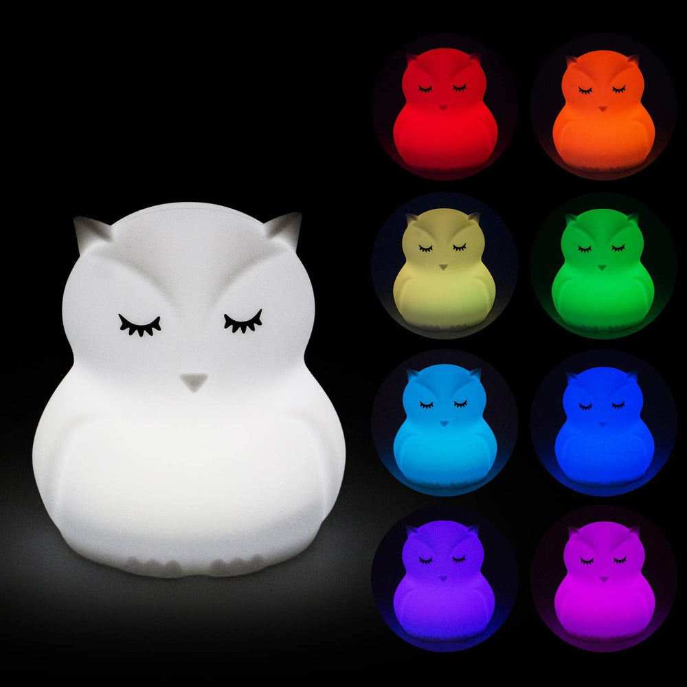 Tianhaixing big owl night light front view with soft BPA-free silicone, safe for kids.