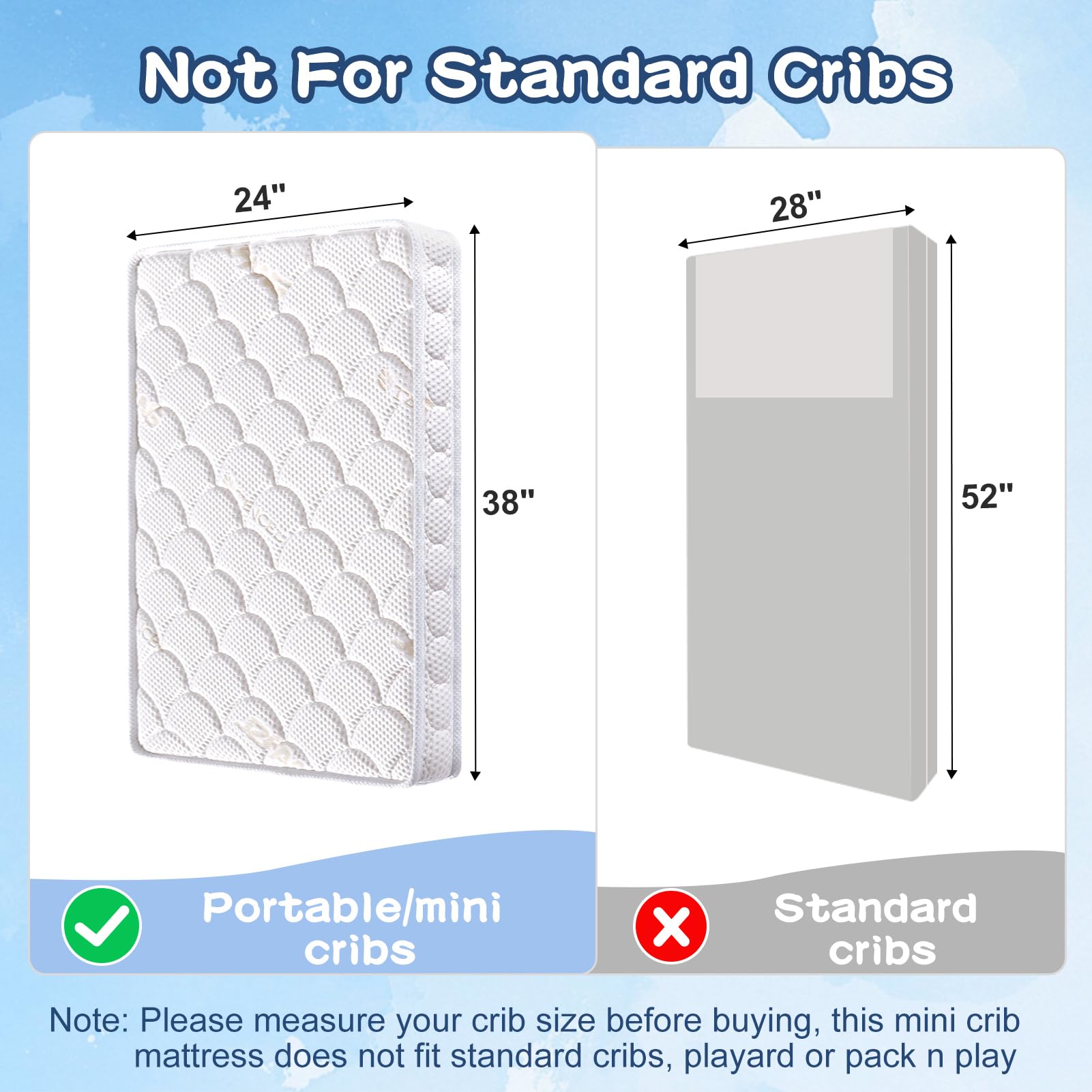 Tiankehan 38x24 mini crib mattress fits most mini cribs