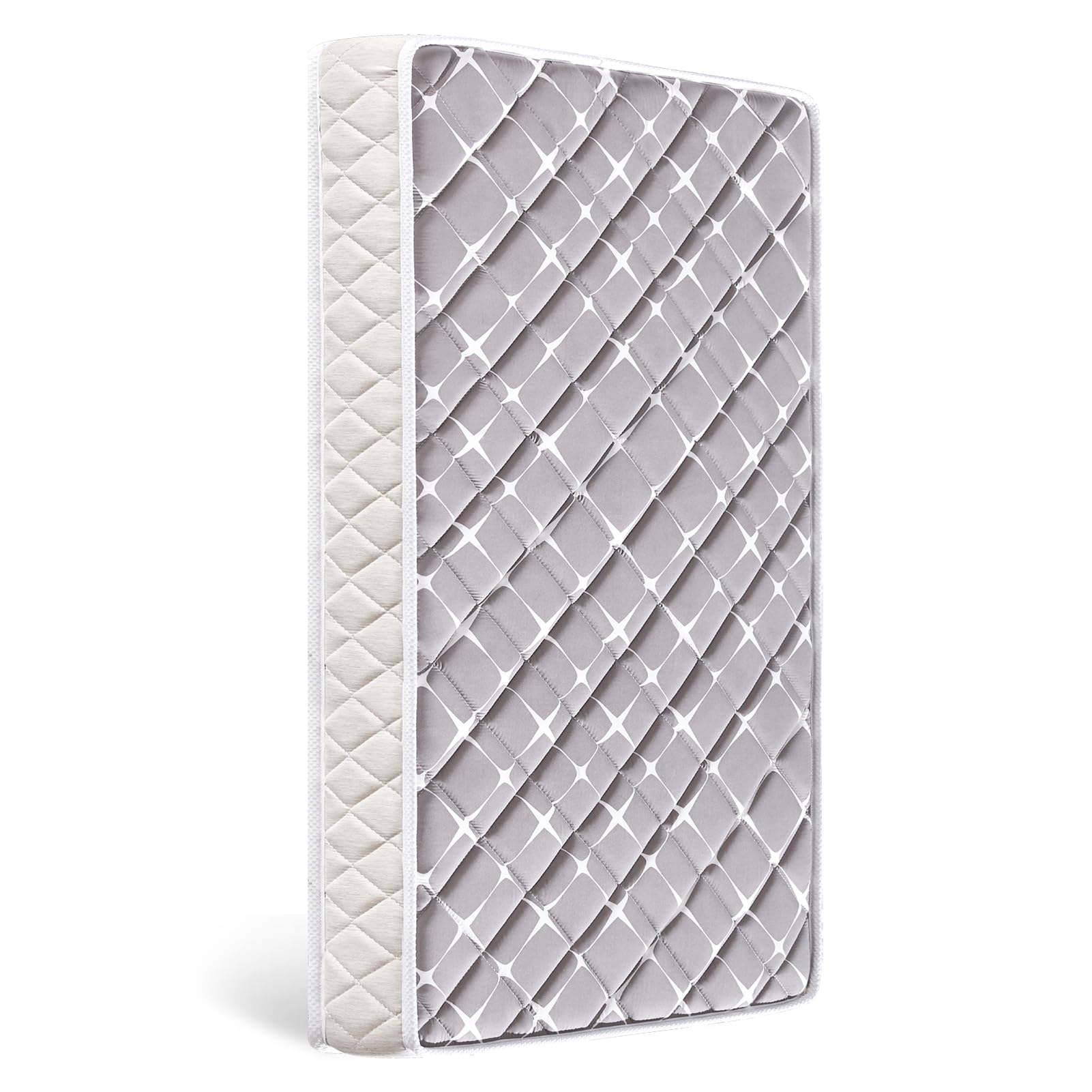 Tiankehan premium dual-sided crib mattress shows two sleeping surfaces for growing babies.