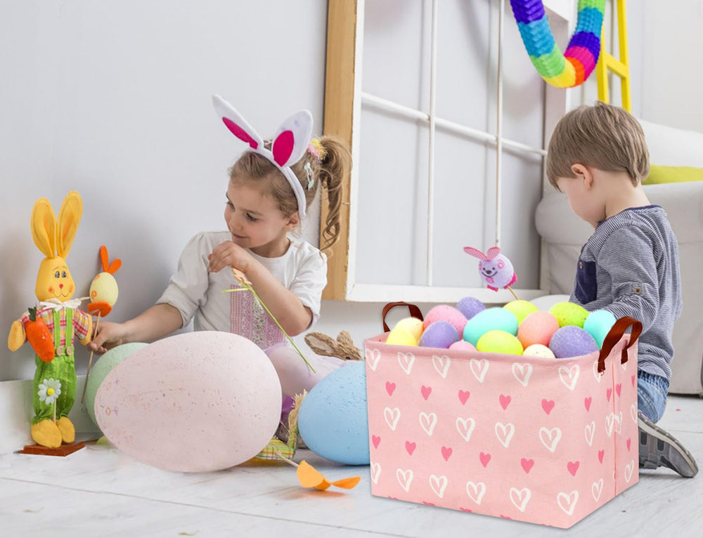 TIBAOLOVER pink heart pattern basket for nursery shelves and decor