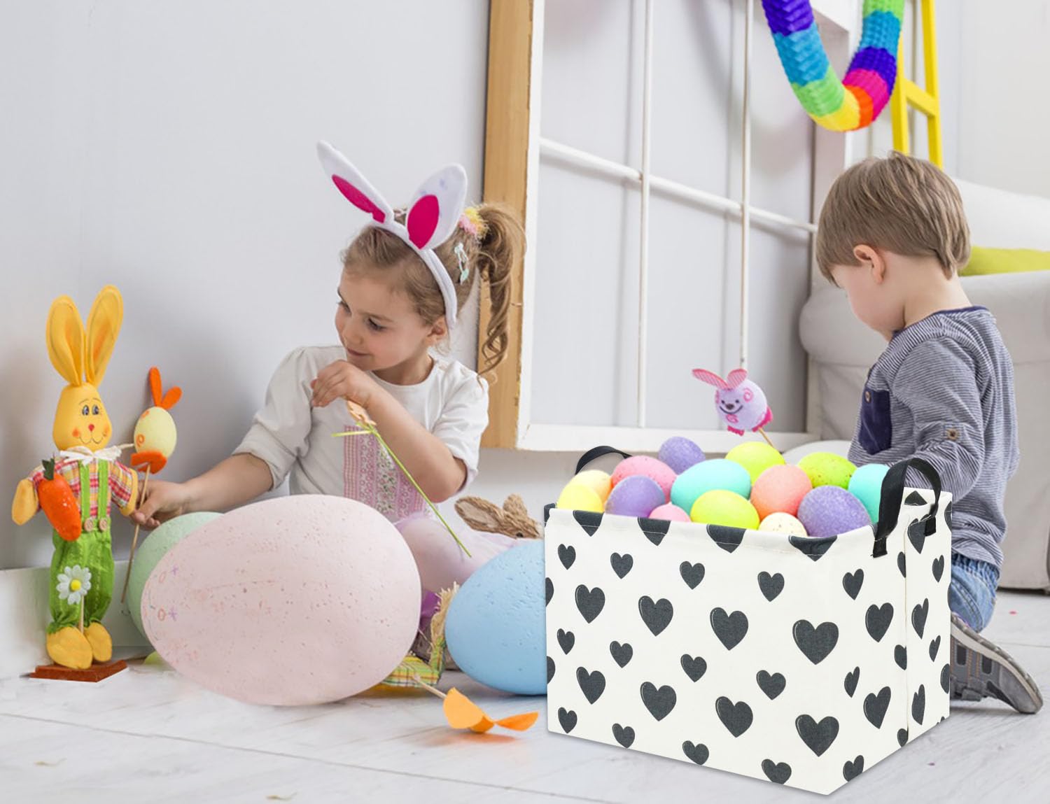 TIBAOLOVER Rectangular Love Heart Bin open showing spacious interior for toys and books.