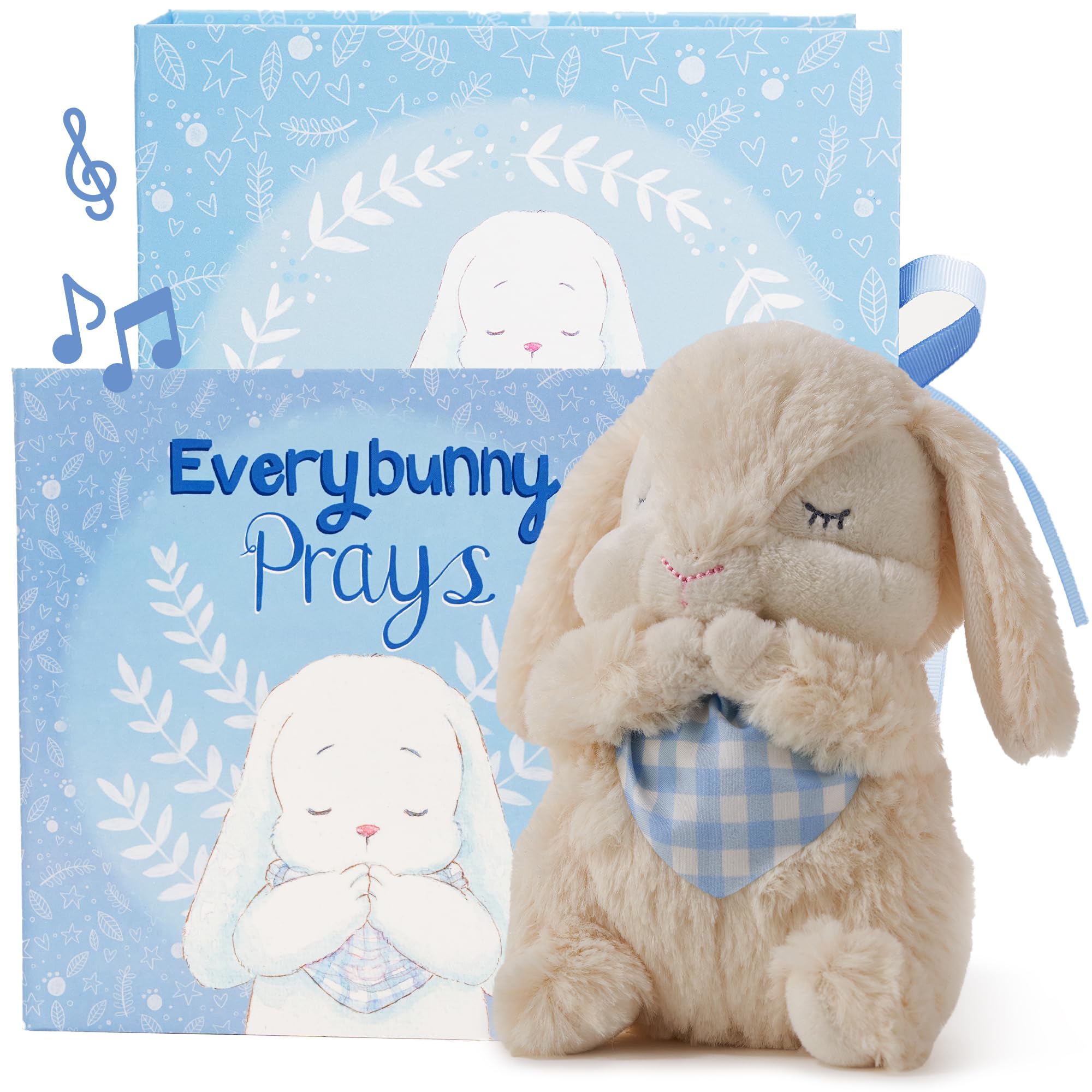 Tickle and Main Everybunny Prays bunny close-up with soft embroidery and cuddly feel.