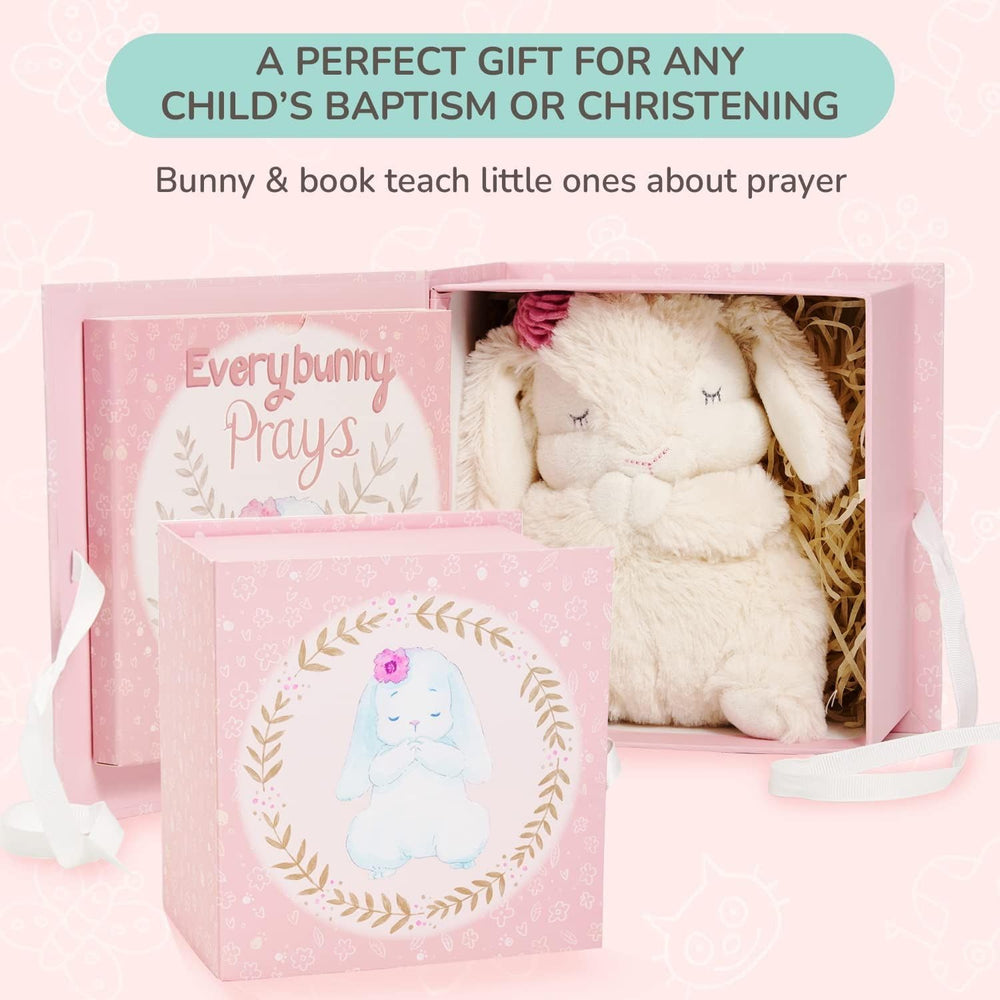 Tickle & Main Everybunny Prays pink gift box enhances baptism gift presentation.