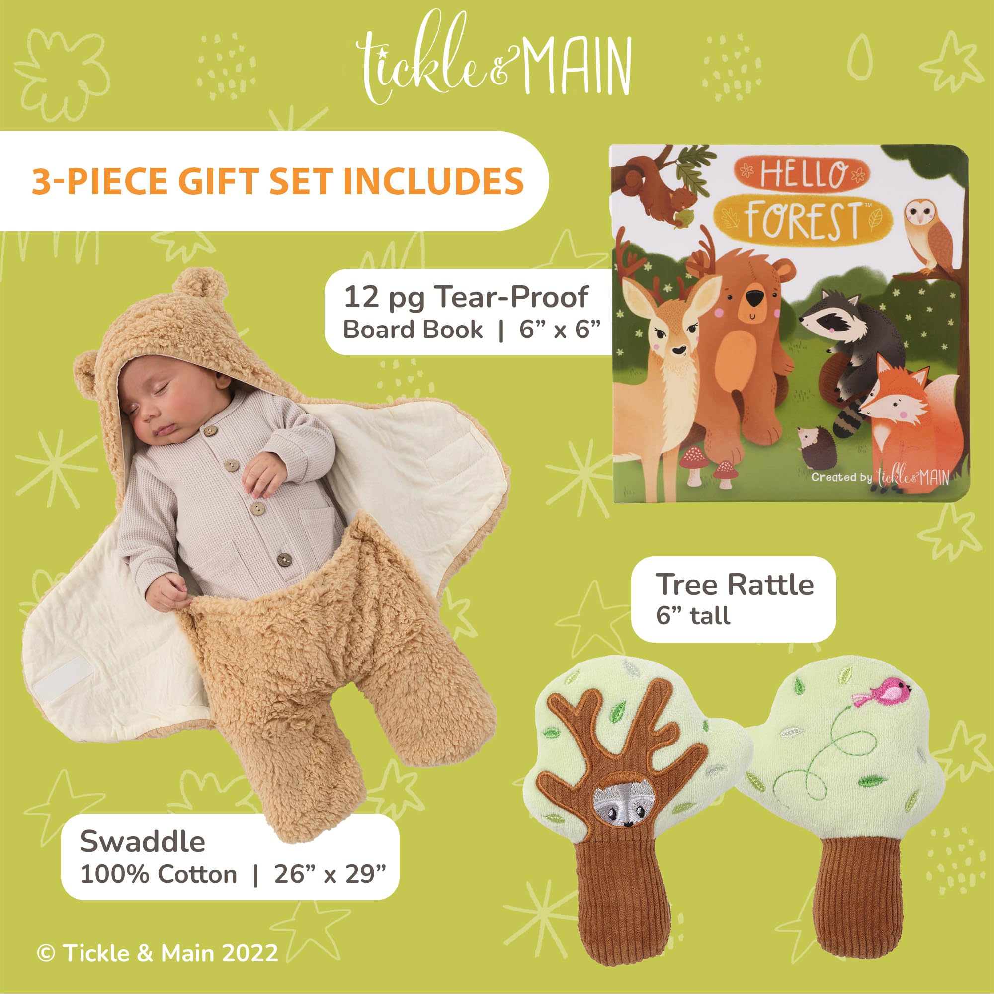 Tickle & Main forest animal plush tree rattle with gentle shaker sounds for sensory play