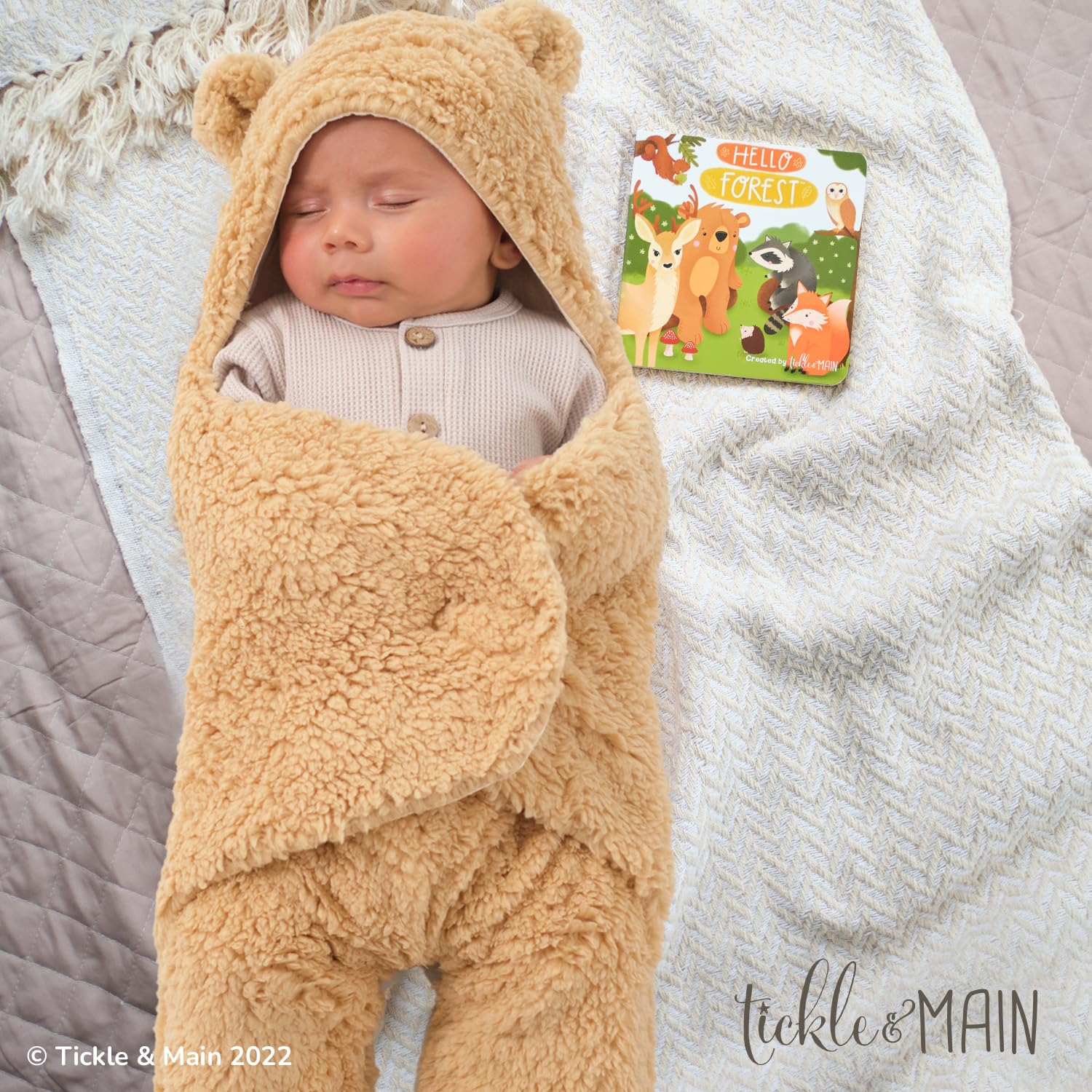 Tickle & Main forest animal plush rattle close-up with gentle sounds for babies
