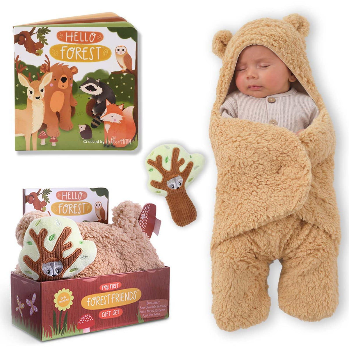Tickle & Main forest animal swaddle blanket in soft cotton for newborn comfort