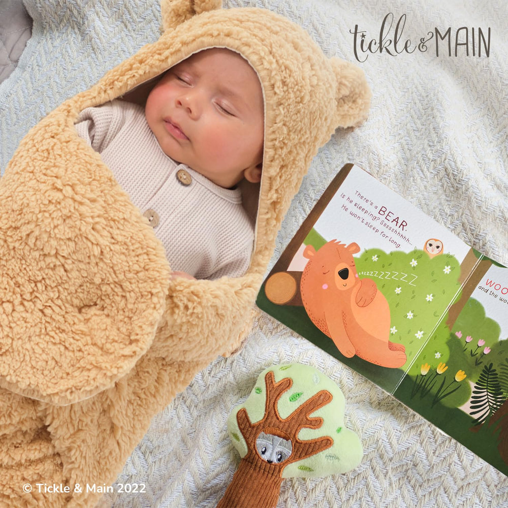 Tickle & Main forest animal swaddle close-up showing breathable cotton texture
