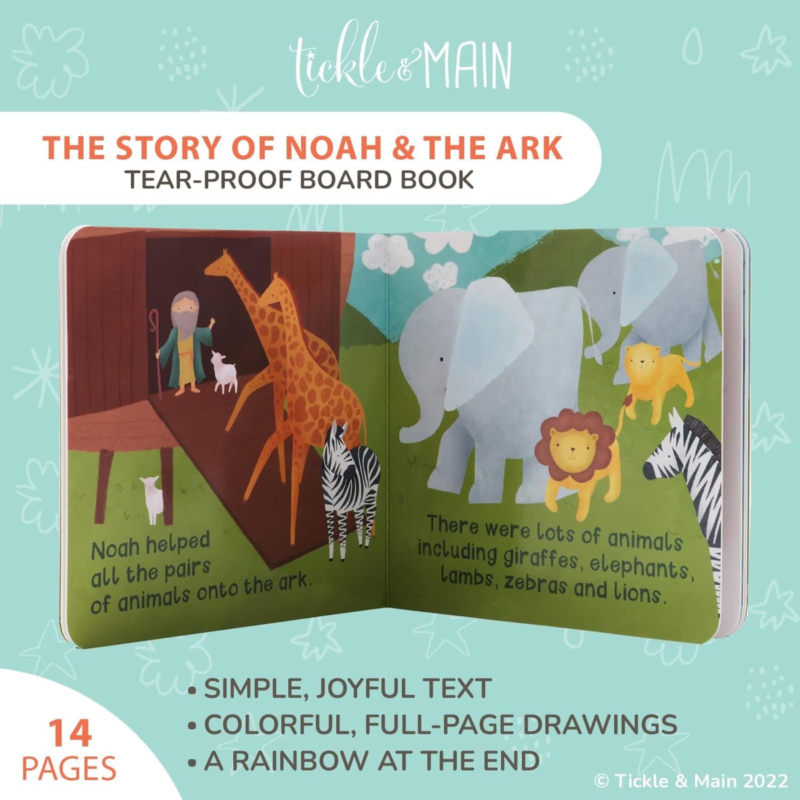 Tickle and Main Noah's Ark storybook illustrations spark infant curiosity.