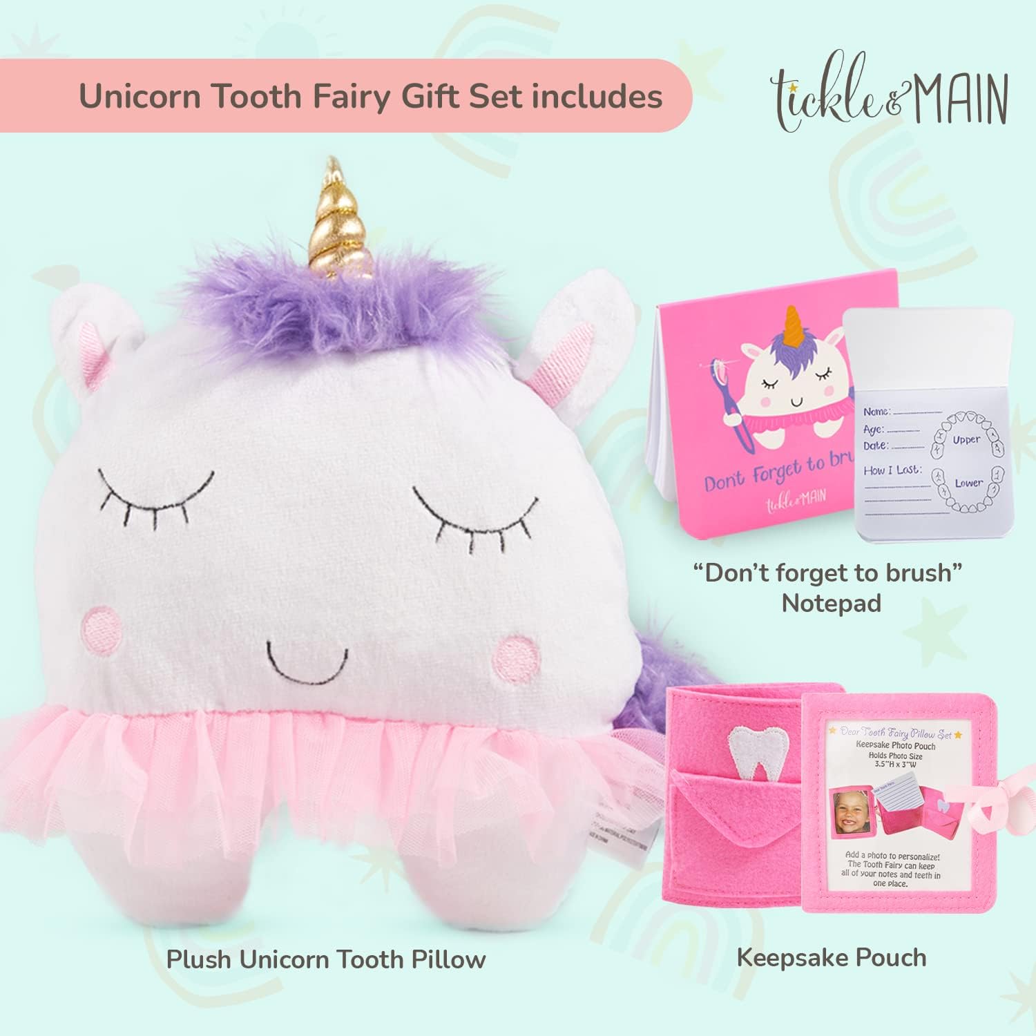 Tickle and Main tooth fairy notepad pattern encourages brushing habit tracking