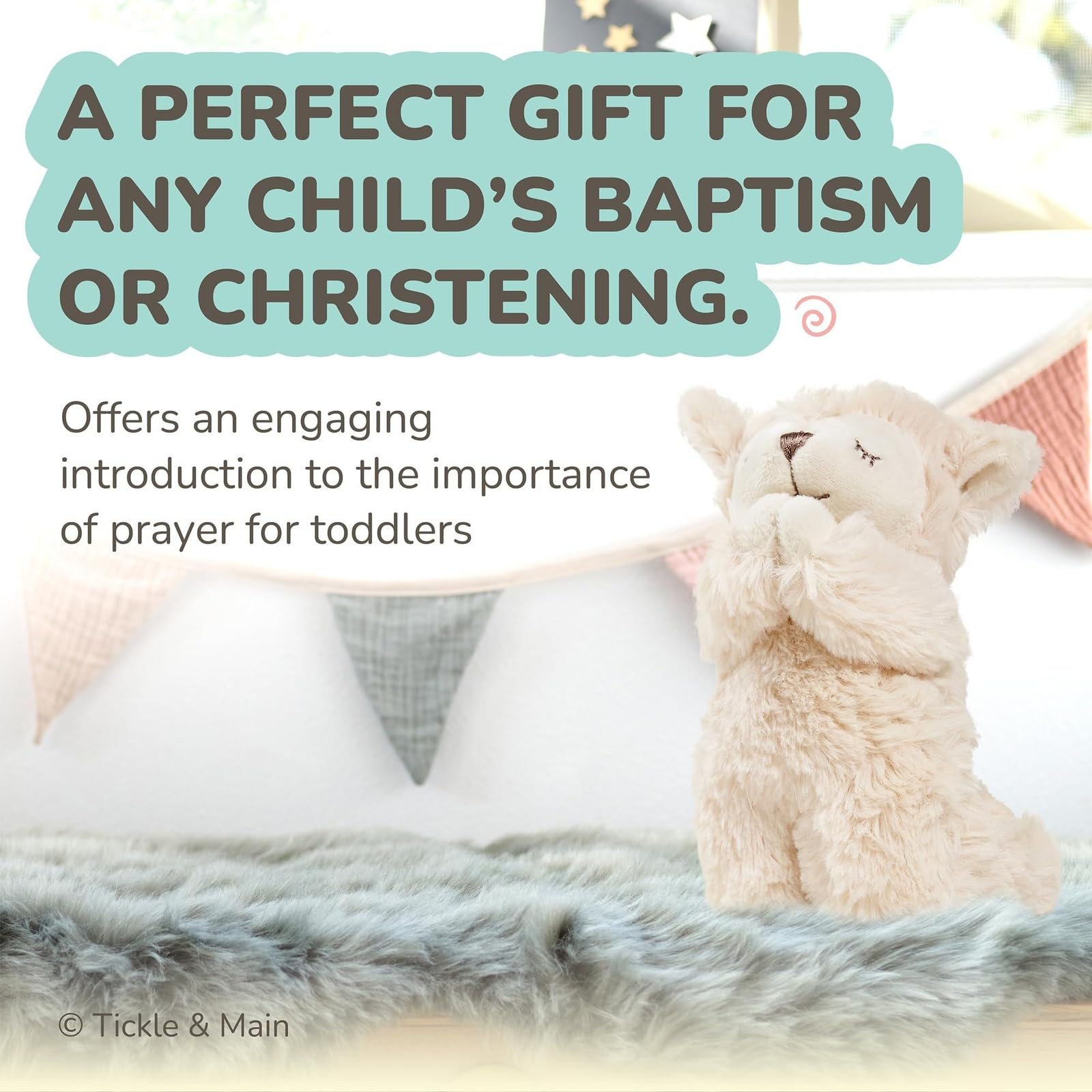 Tickle & Main white gift box with grosgrain ribbon, elegant christening presentation.