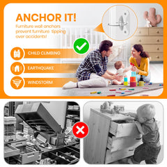 Tickselect anti-tip straps prevent bookshelf tipping during active play.