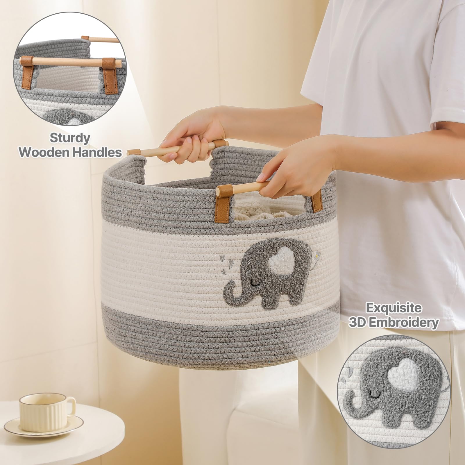 Tidelit basket with embossed elephant detail adds playful charm