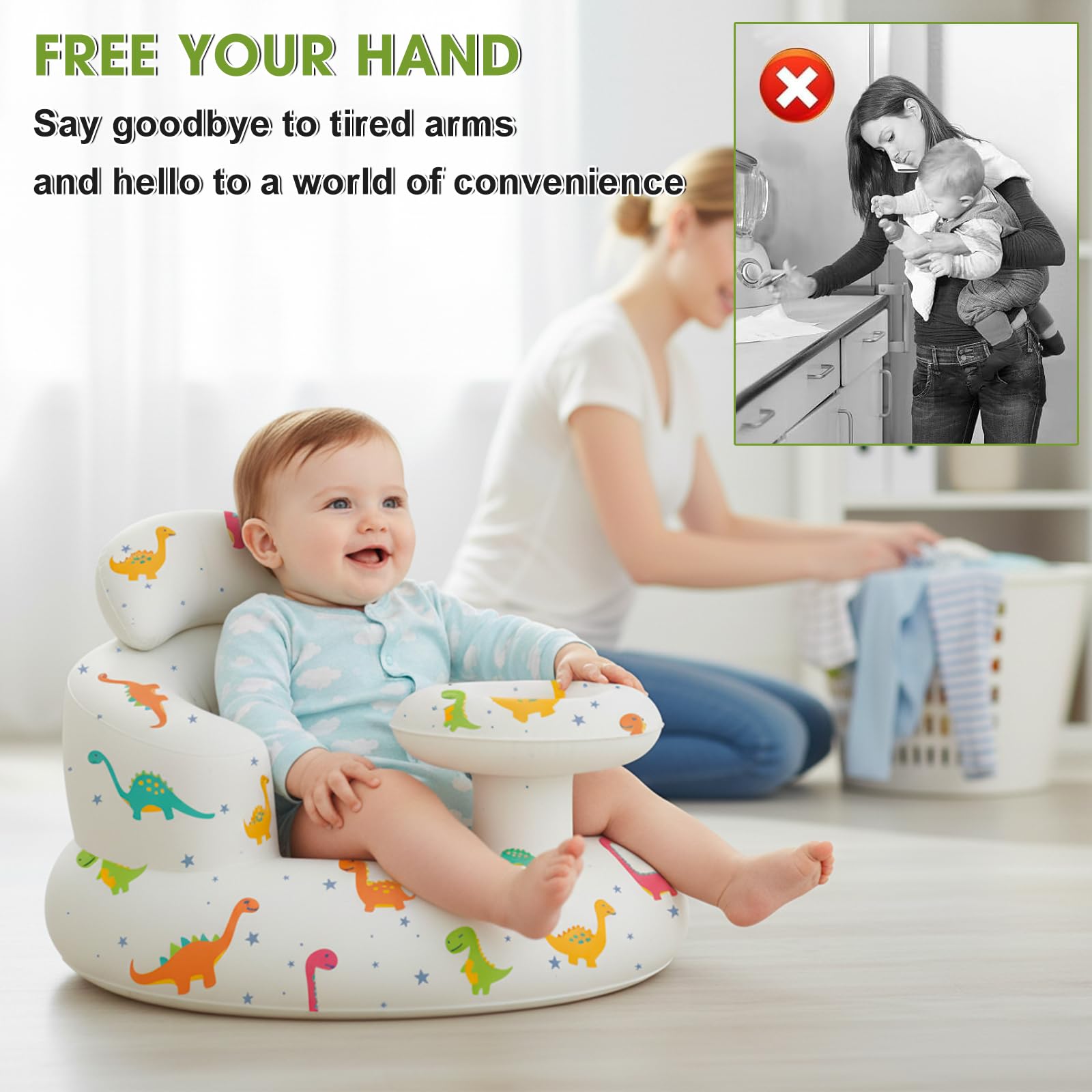Multifunctional seat suitable for indoors, outdoors, feeding, and playtime.