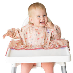 Tidy Tot Cover & Catch bib front view showing mess-proof protection during meals