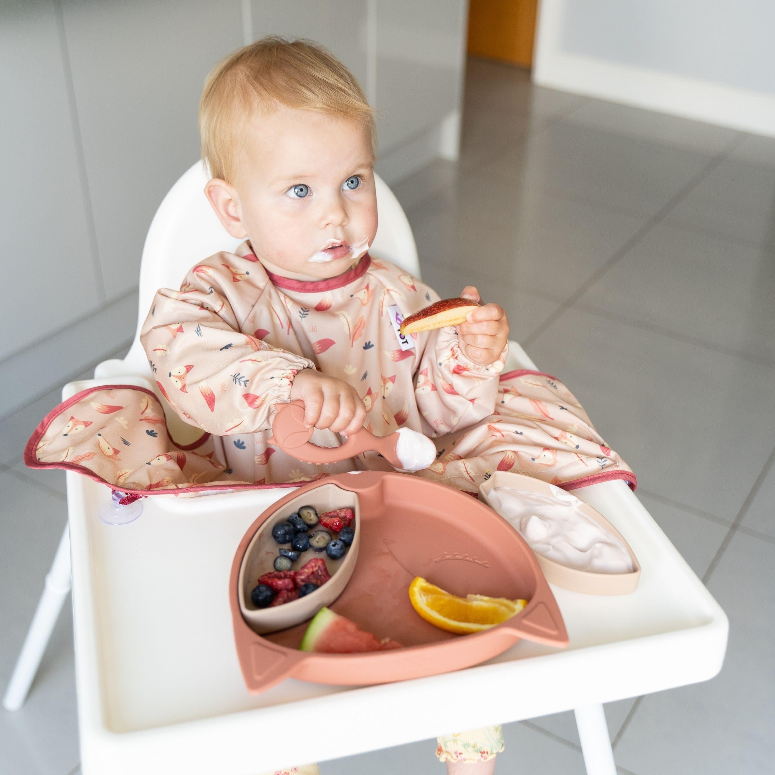 Tidy Tot Fun Fruits and Dancing Zebras design bib offers playful style for meals