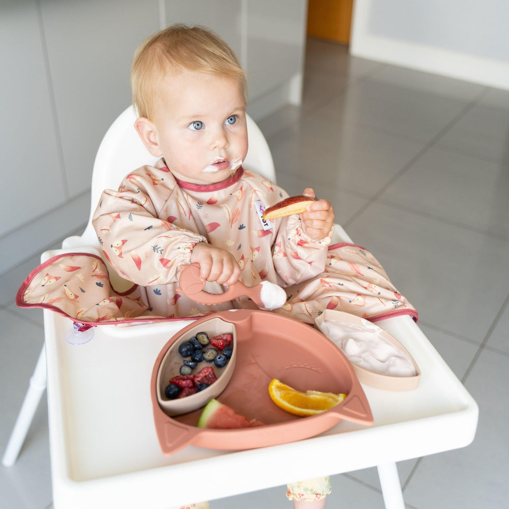 Tidy Tot Fun Fruits and Dancing Zebras design bib offers playful style for meals