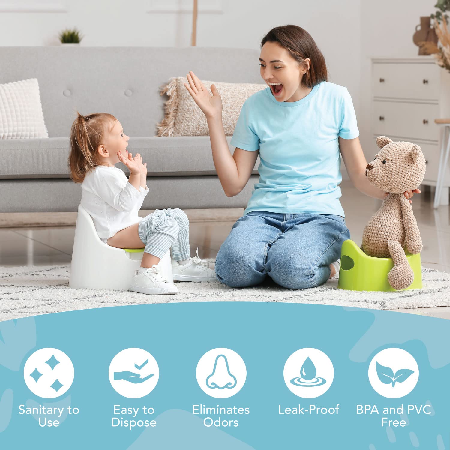 TidyTots absorbent pad contained inside to catch liquids during use.