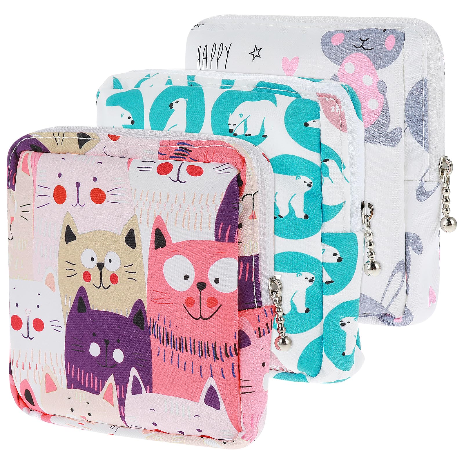 TIESOME 3-pack sanitary napkin storage bags set, ideal for discreet travel.