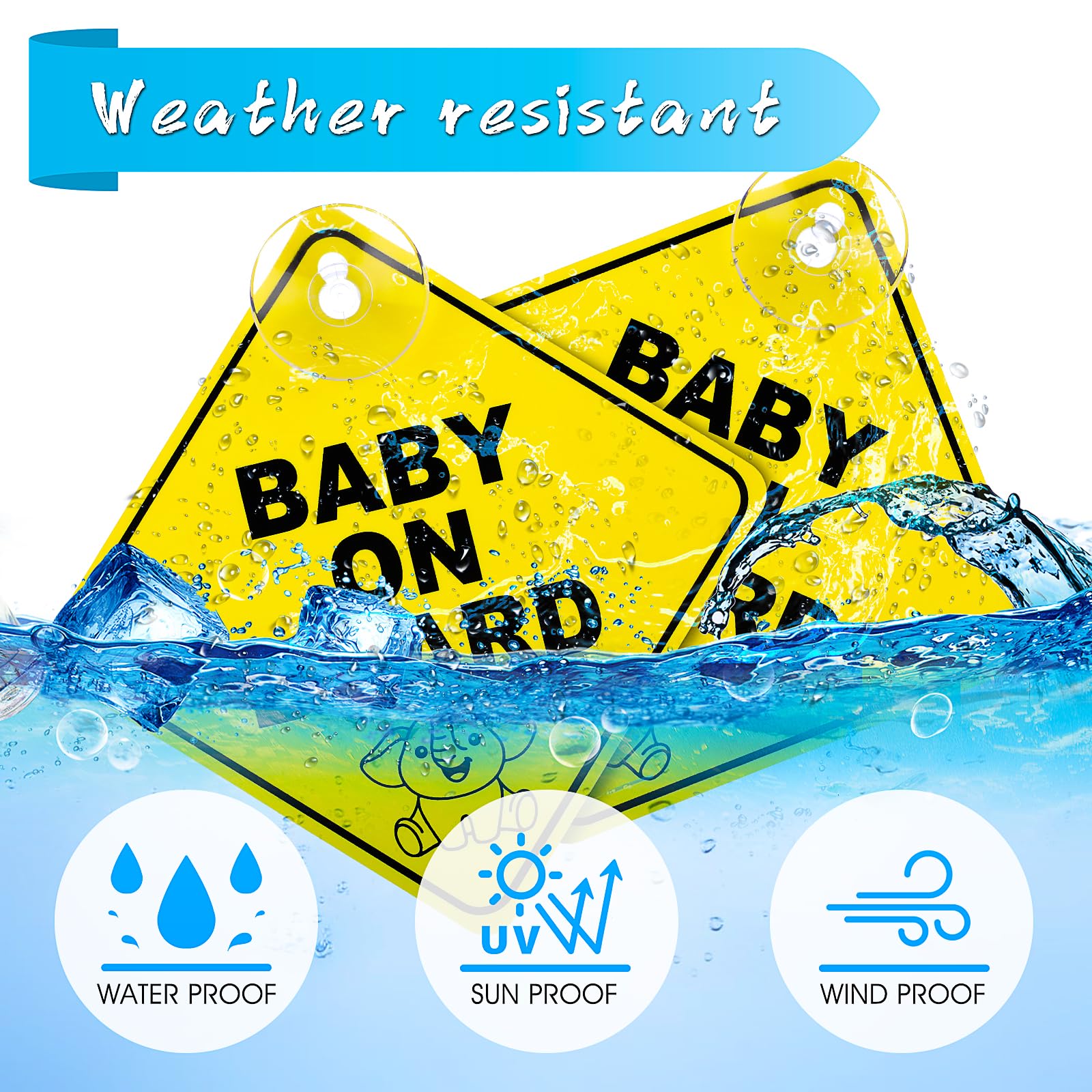 TIESOME suction cups secure the baby on board sign on glass without residue.
