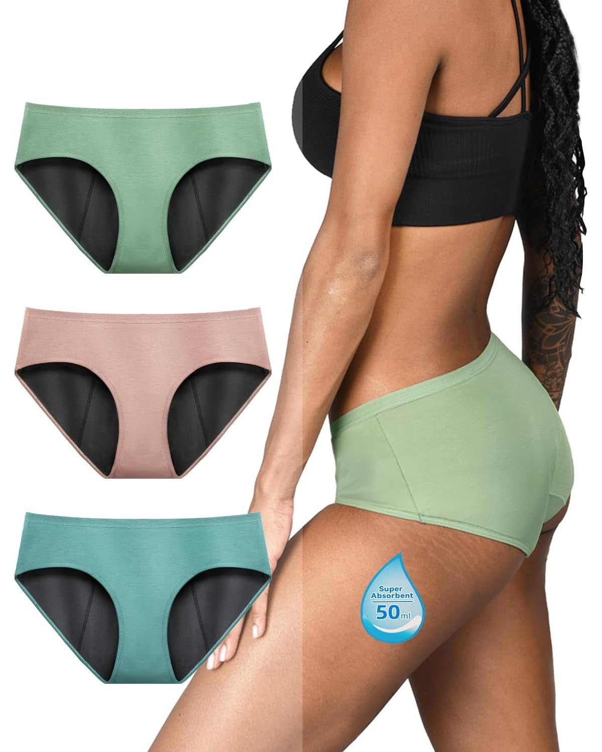 TIICHOO heavy-flow-core image shows absorbent protection for active days