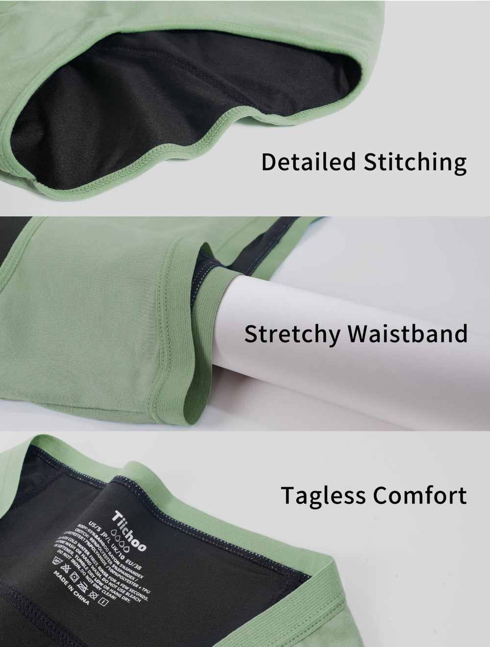 TIICHOO heavy flow underwear in matcha green with soft rayon feel
