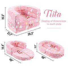 Tiita 3-in-1 kids sofa bed close-up shows plush fabric for comfy lounging.