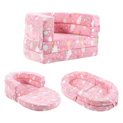 Tiita 3-in-1 kids sofa bed folded for compact storage and travel.