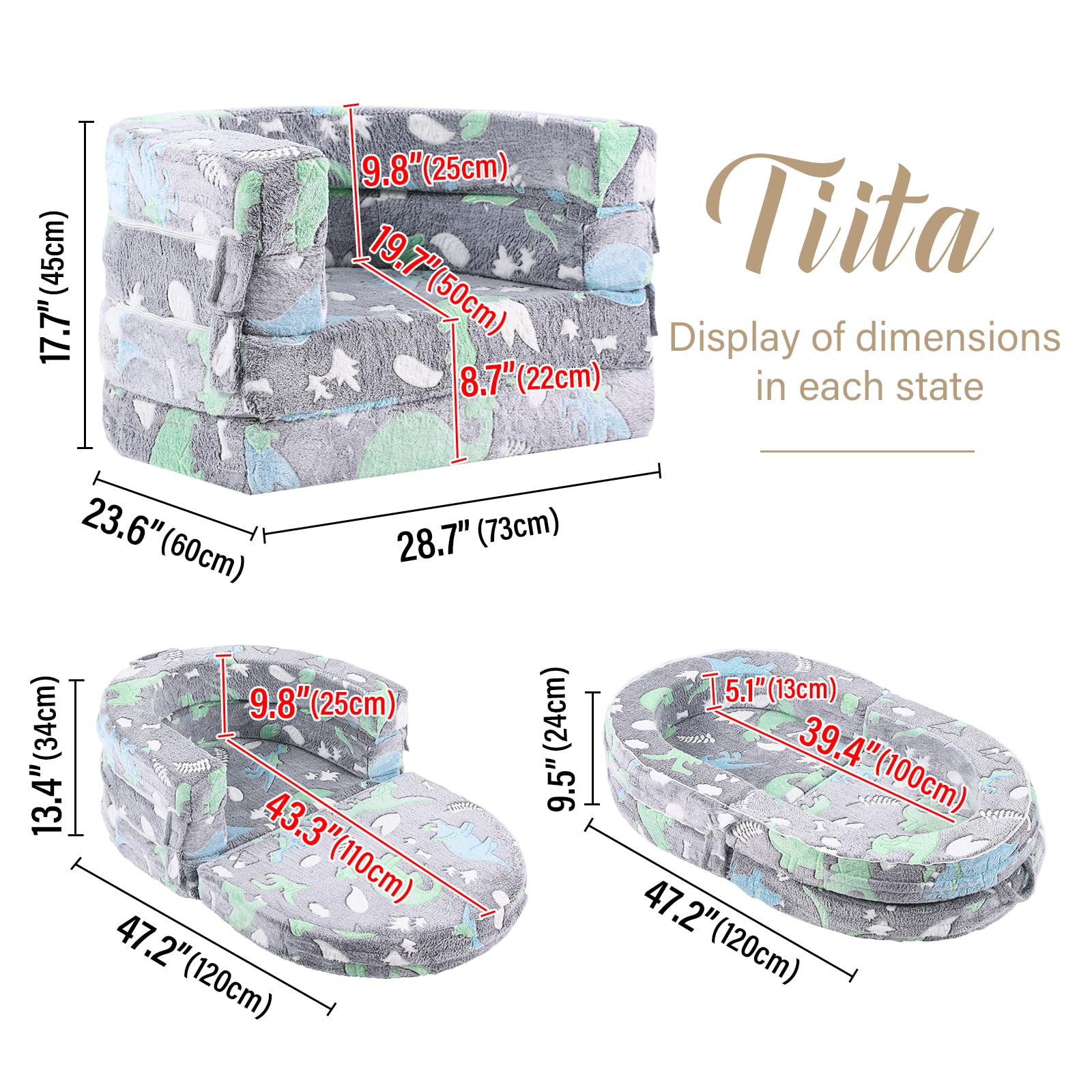 Tiita 3-in-1 Kids Sofa Bed expands to a larger lounging space