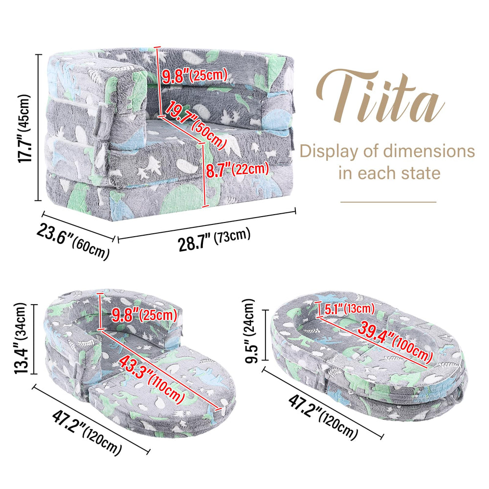 Tiita 3-in-1 Kids Sofa Bed expands to a larger lounging space