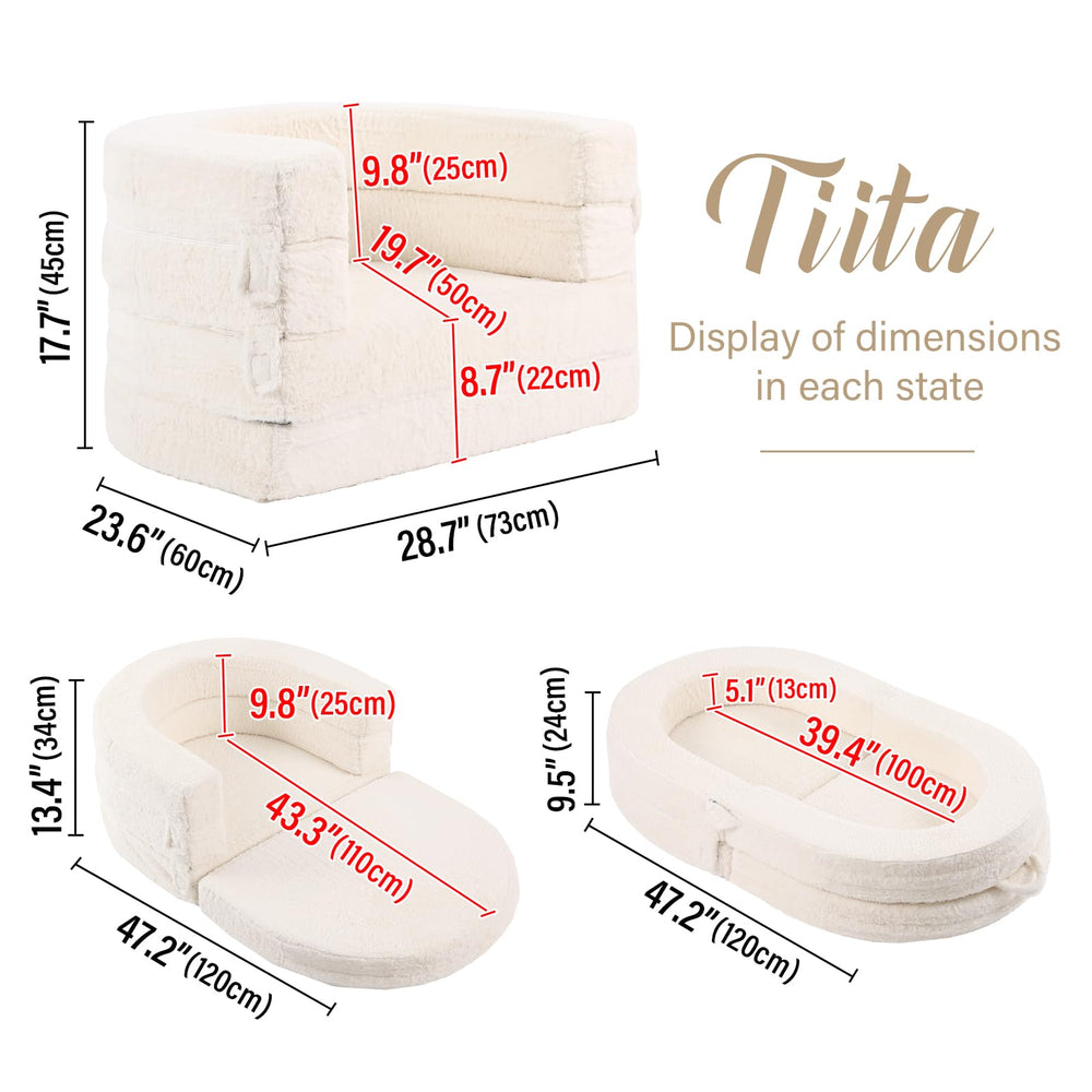 Tiita 3-in-1 kids sofa bed plush cover closeup for cozy seating