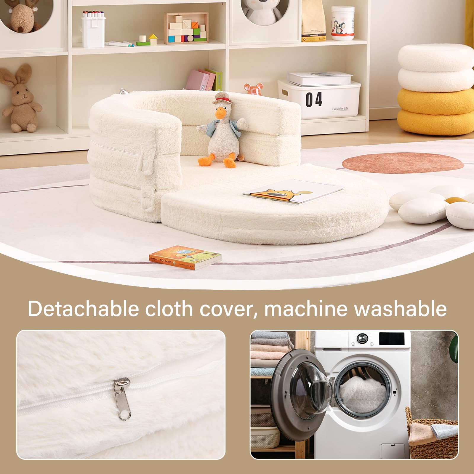 Tiita 3-in-1 kids sofa bed washable cover for easy cleanup
