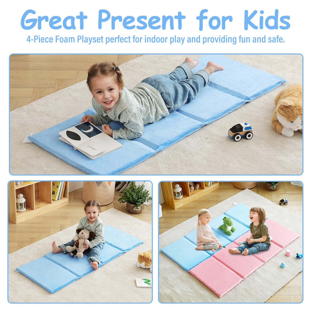 Tiita Kids Nap Mat blue showing 4-fold design for easy storage