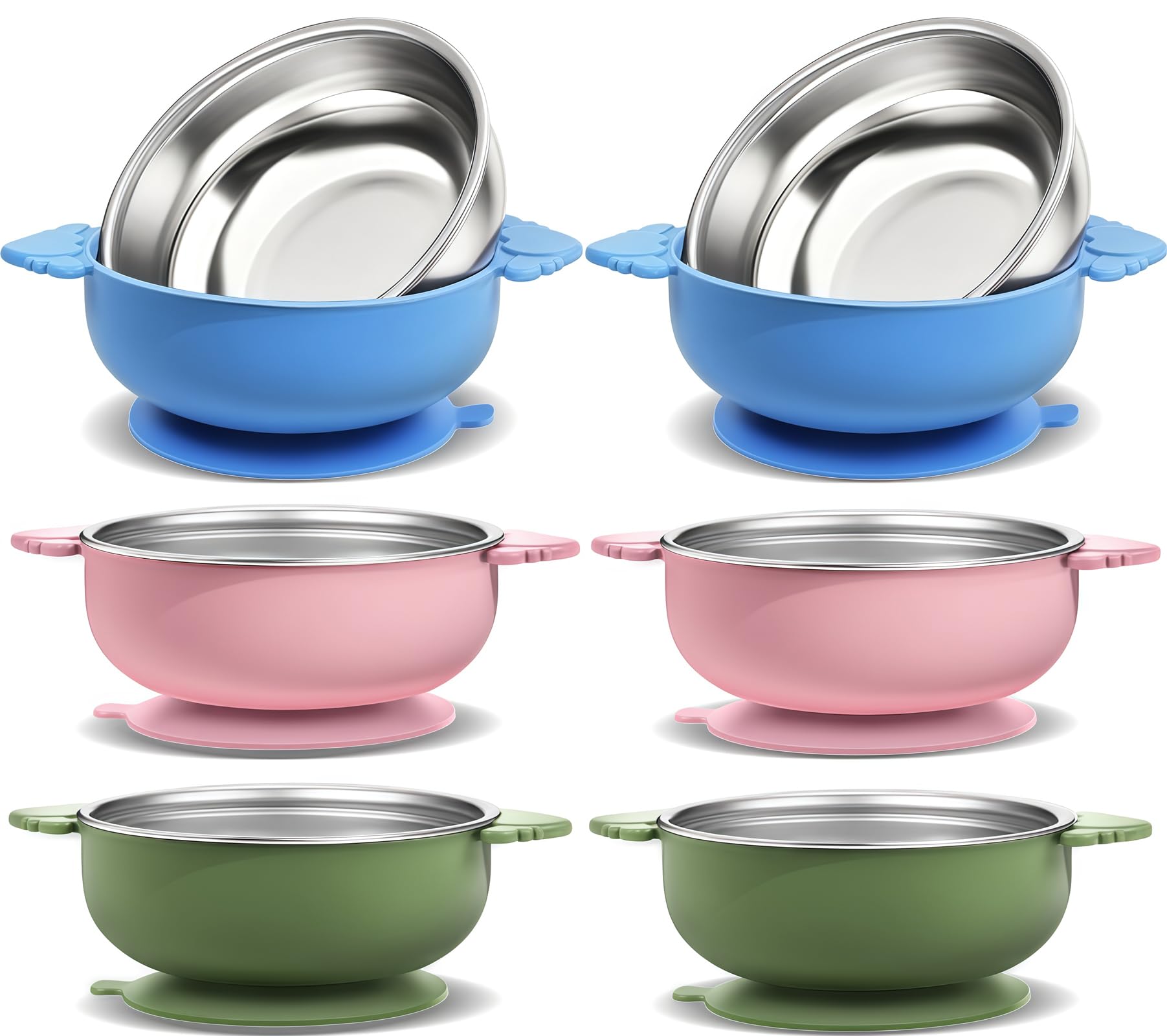 Tikmos 6 pack bowls with suction base for mess-free meals