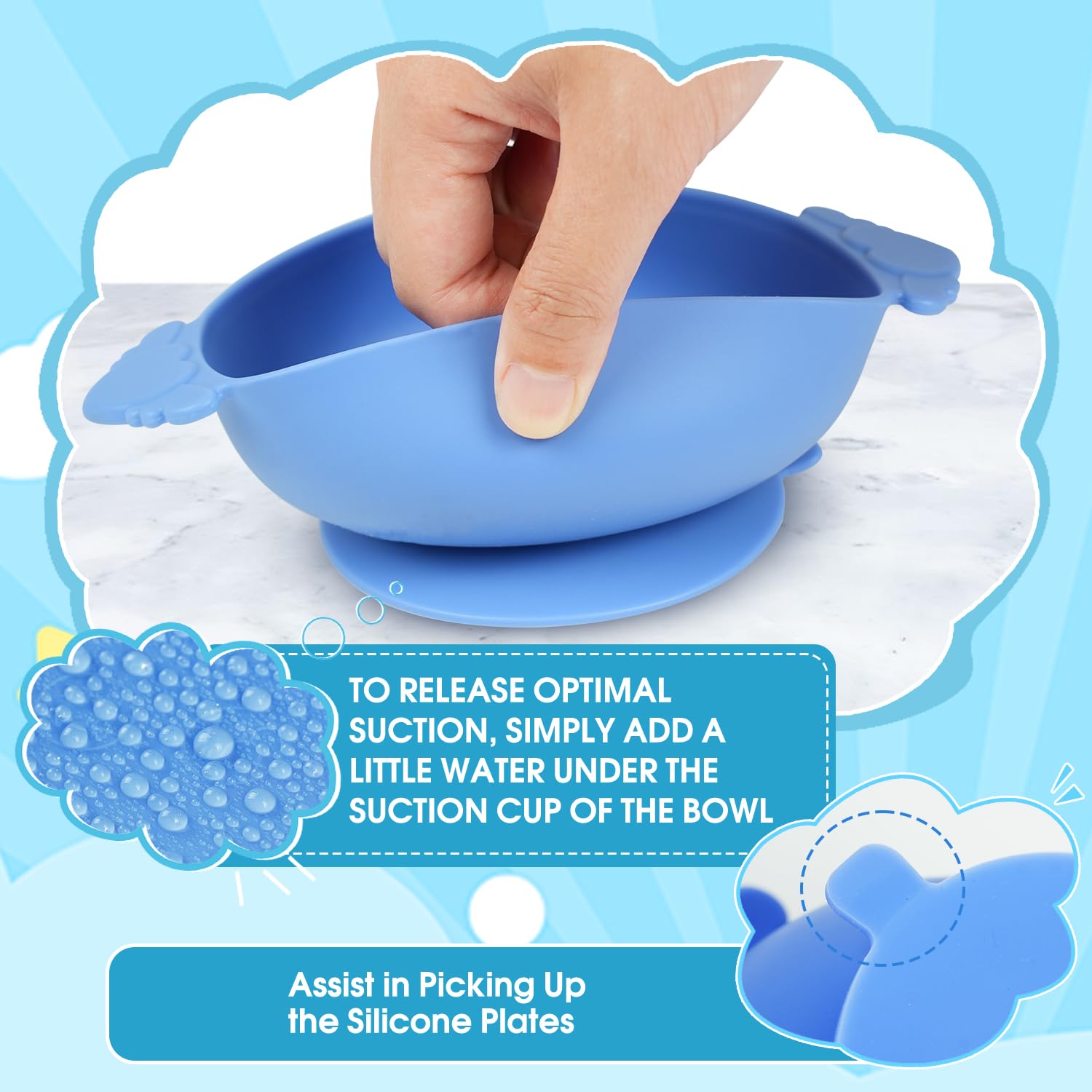 Suction base prevents tipping on highchairs during meals