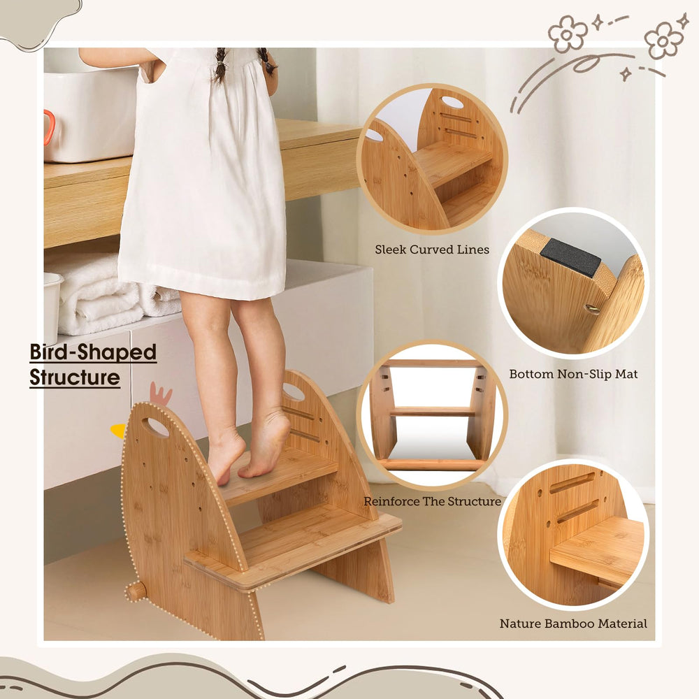 TIKSPCAE stool base detail shows cylindrical base and non-slip pads for confidence.